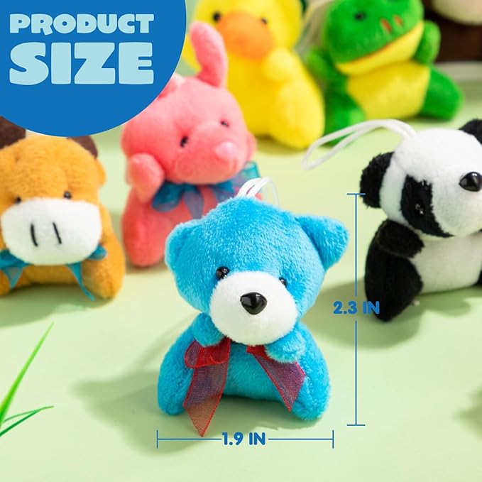 JOYIN 12 Pack Random Mini Animal Plush Toy Assortment (12 Units 3" Each),Bulk Stuffed Animals for Kids, Small Animals Plush Keychain Decoration, Carnival Prizes, Christmas Goodie Bags & Party Favors