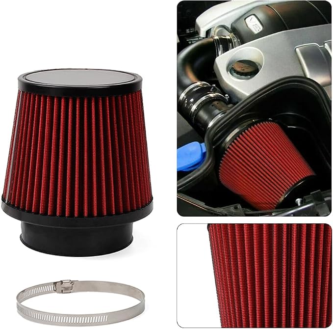 Red 3" 76mm Inlet Cone Replacement Dry Air Filter High Flow Car Performance