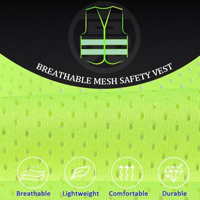 BeautyWill Custom Logo 10 Pack Safety Vest Mesh High Visibility Reflective Vest Customized Logo Utility Zipped Pockets Construction Workwear （Yellow,4XL）