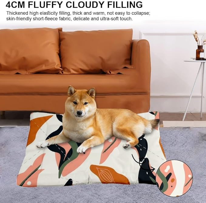 Pastel Pink Leaves Dog Beds & Furniture Pet Bed & Crate Mat Pet Pad Dog Crate Pillow Washable Non-Slip Cushion Bed Washable Pad Mat Pillows for Medium Dogs Indoor Outdoor 36X24 Inch