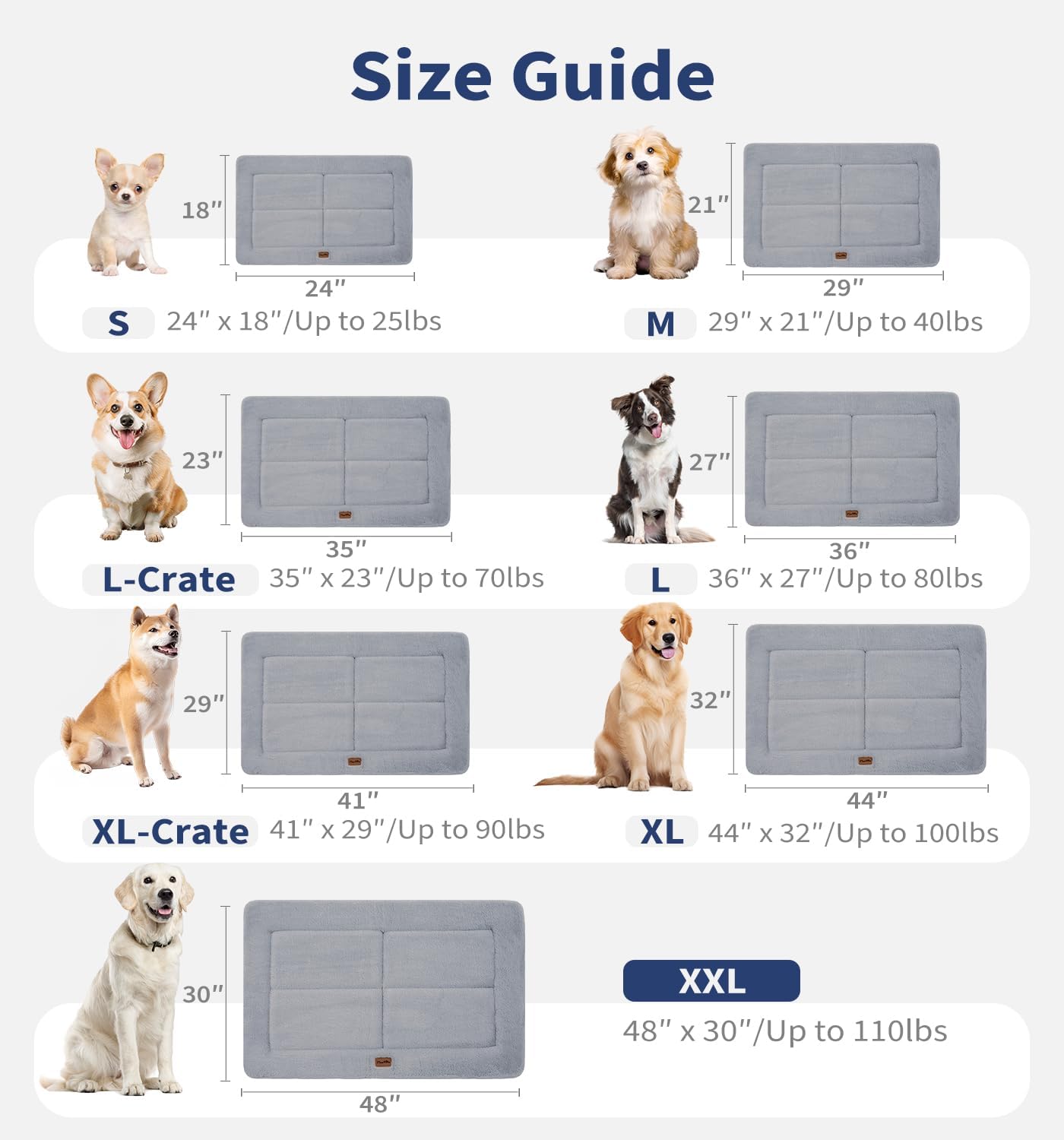 Made4Pets Dog Crate Pad Bed for Large Dogs, Washable & Reversible, Anti-Slip Kennel Mat for Cozy Sleeping, Soft Fluffy Dog Bed for Indoor & Outdoor Use, 36"x27", Gray