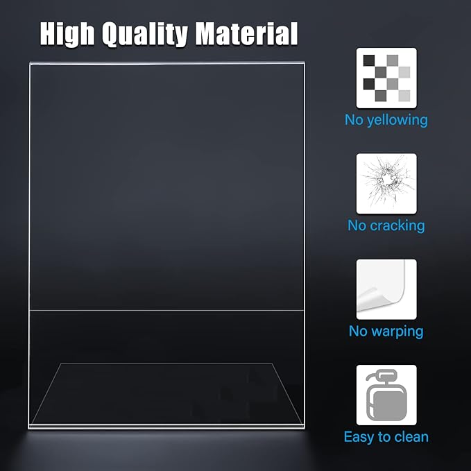 6pack 8.5x11 Acrylic, L Shape Clear Plastic, Menu Holder, Unbreakable Table sign holder for Restaurant, Office, School, Store and Home Use