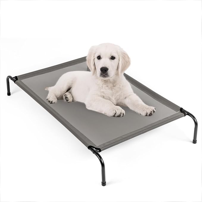Cooling Elevated Dog Bed,Portable Pet Cot Raised Outdoor Dog Cot for Large Dogs, Installation Requires No Tools, Frame with Washable Breathable Mesh, Anti-Slip Feet, Indoor Pet Bed,43.2 Inches Gray