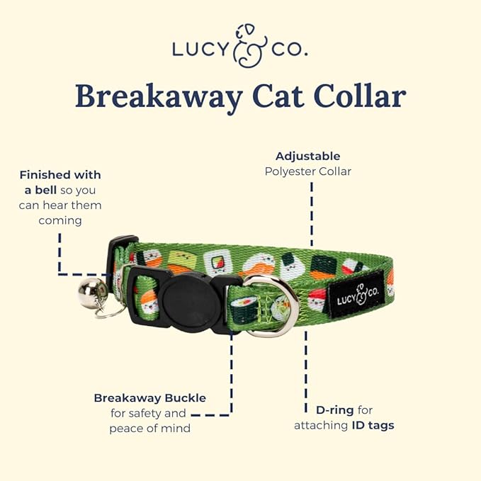 Lucy & Co. How I Roll Breakaway Cat Collar with Bell – Designer Print Adjustable Safety Collar for Cats, Kittens & Small Dogs, Lightweight Pet Collar for Boy & Girl Cats – Small