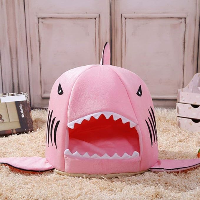 Shark Shaped Pet Dog Puppy Bed Warm Cat Bed House Nest for Autumn Winter Grey XS