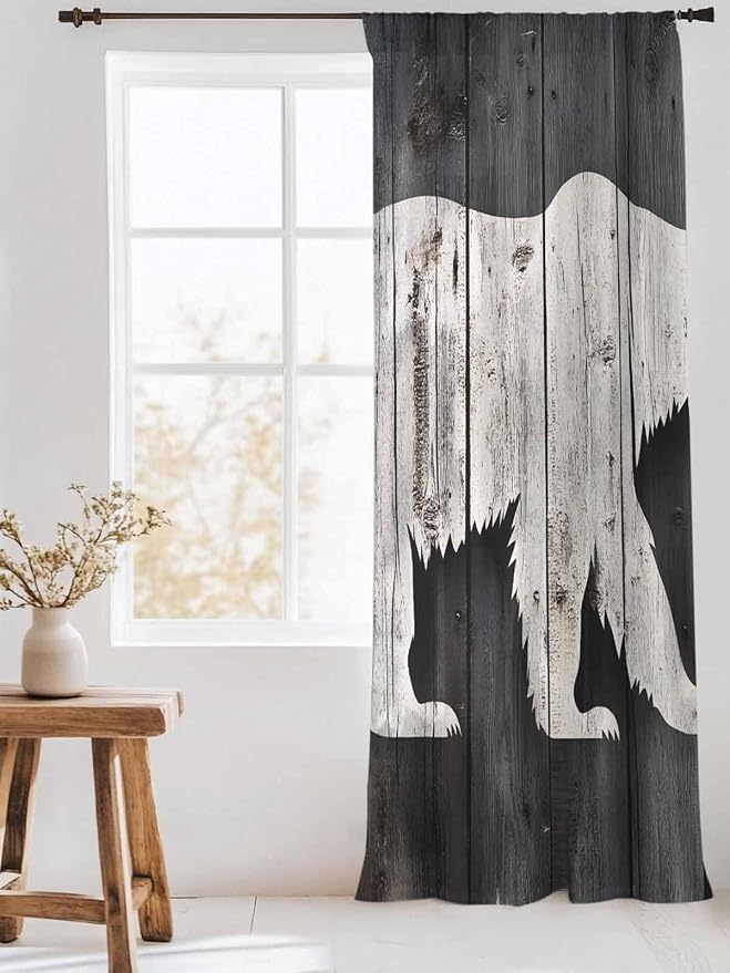 Sheer Curtains 84 Inches Long, Farmhouse Country Rustic Wooden Grain Privacy