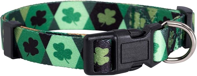 Native Pup St Patricks Dog Collar- Saint Patrick Green Shamrock Pet Collars- St. Patrick’s Lucky Irish- Cute Boy Girl Puppy Gift- Adjustable for Small, Medium, Large Breeds (Argyle, Large)