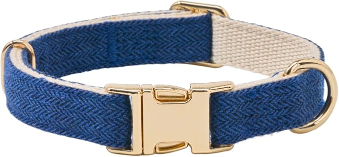 Soft Cotton Hemp Dog Collar with Metal Buckle Adjustable Tweed Dog Collars for Small Medium Large Dogs(Royal Blue,Large)