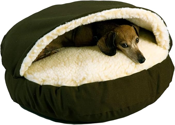 Snoozer Cozy Cave Dog Bed - Indoor Dog Bed with Cover Cave, Covered Calming Burrow for Medium & Large Sized Pets with Blanket Attached, Enclosed, Removable Washable Cover - XL, Olive