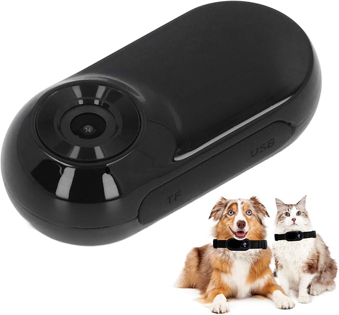 Cat Collar Camera, Pet Camera Collar with Video Record, HD 1080P Dog Collar, 160° Wide Angle Cat Dog Action Camera, Mini Body Cam for Indoor, Outdoor, Dogs, Cats, Black