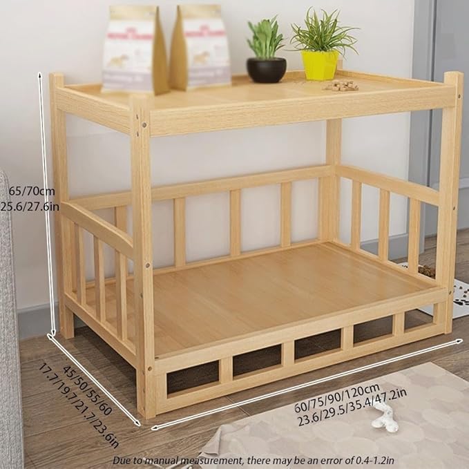 Dog Bed Wood Platform, Elevated Pet Cushion Bed(No Bedding), Dog Bed Frame with Upper Storage Space, Floor Standing Pet Furniture(35.4 X 21.7 X 27.6IN)