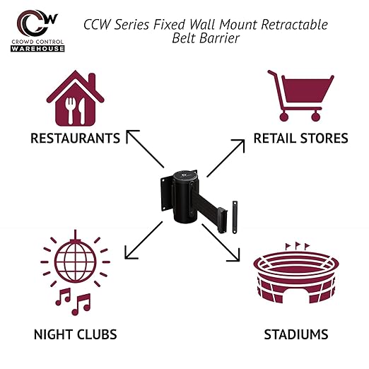 Crowd Control Warehouse - CCW Series WMB-120 Fixed Wall Mount Retractable Belt Barrier - 11 Foot, Brown Belt with Black Steel Case