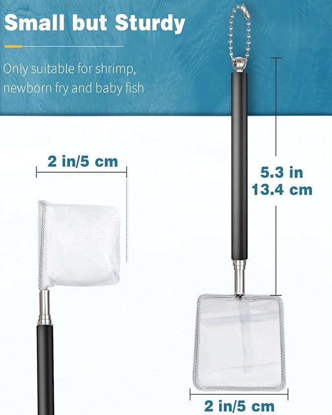 Pawfly Aquarium Shrimp Net, 2 Inch Tiny Fish Tank Net with Extendable Stainless Steel Handle
