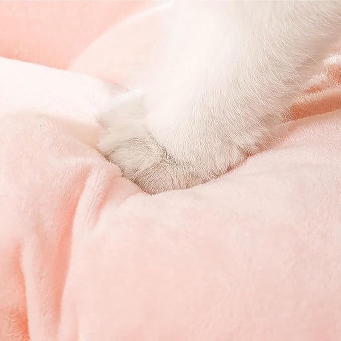 Cat Bed for Indoor Cats, Dog Bed with Anti-Slip Bottom, Rabbit-Shaped Cat/Small Dog Cave with Hanging Toy, Puppy Beds with Removable Cotton Pad, Super Soft Calming Pet Sofa Bed (Pink, Medium)