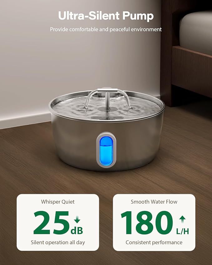 Cat Water Fountain Stainless Steel - 3.2L/108oz Pet Water Fountain for Cats Indoor - Automatic Pet Watering Dispenser (4 Filter)