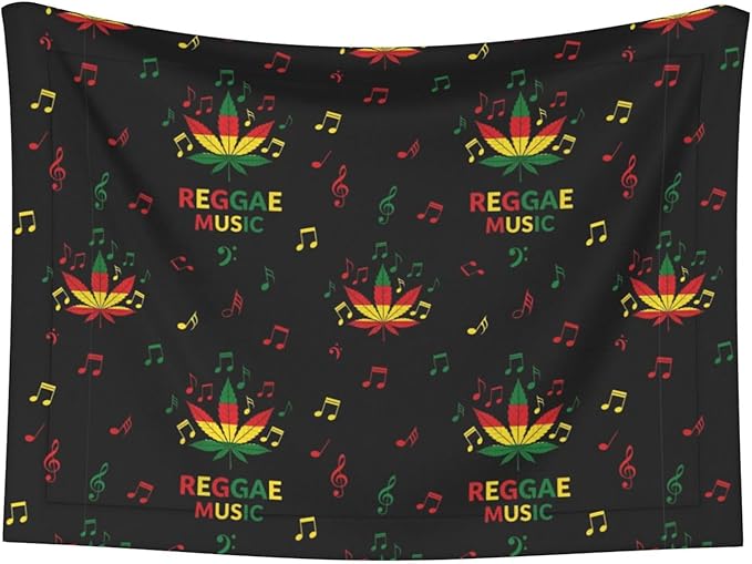 Reversible Pet Blanket for Sofa Protection Pet Comfort, Rasta Reggae Music Note Weedleaf Leaf, Double Sided Design with Cozy Nubby Nap Side and Durable Smooth Play Side