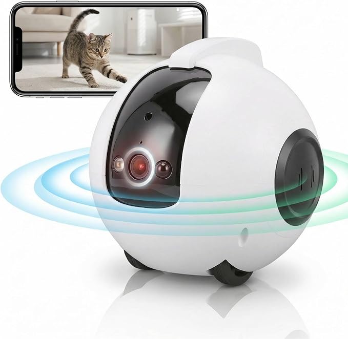 Pomya Home Camera Robot | 4MP 2.5K HD Pet Camera with 360° Mobile View, 2-Way Talk & Interactive Play Modes, 10000mAh Battery, Support SriHome App Control