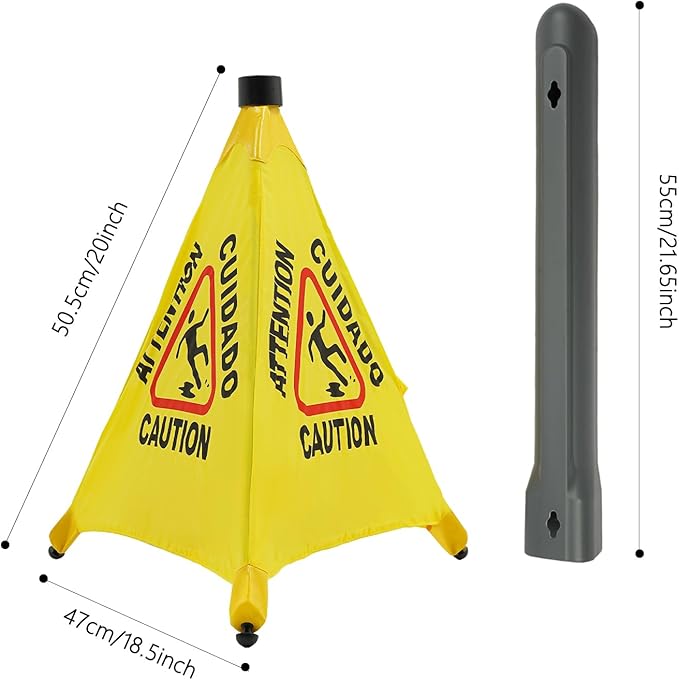 Caution Wet Floor Sign with Storage Tube 20 Inch Folding Commercial Wet Floor Pop Up Cones Slippery When Wet Sign for Restaurant, Supermarket, Restroom (6)