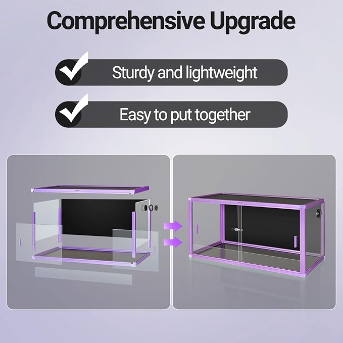 REPTI ZOO 50 Gallon Reptile Terrarium, 36" x 18" x 18" Light Weight Reptile Enclosure, Colored Reptiles Tank with Tempered Glass Door, Large Habitat for Bearded Dragon, Snake, Lizard, Gecko-Purple