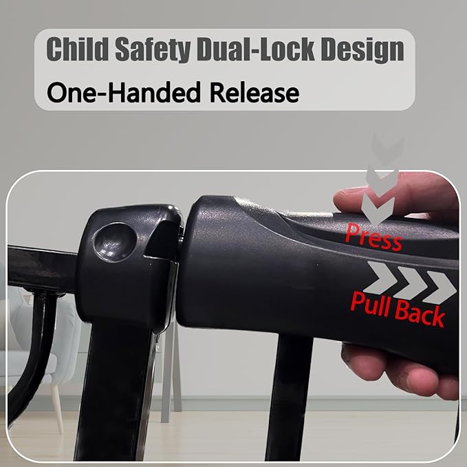 Extra Wide Baby Gate 48-52.7 Inch - Tension Mounted Dog Gate Indoor for Banisters & Wide Hallways - Black Metal, Walk-Through Safety Gate for Kids & Pets