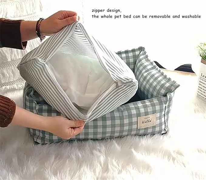 Original Rectangular Pet Bed Soft Cotton Dog Kennel with Non Slip Bottom, Removable Calming Sofa for Small Medium Dogs and Cats, Universal for All Seasons Red S