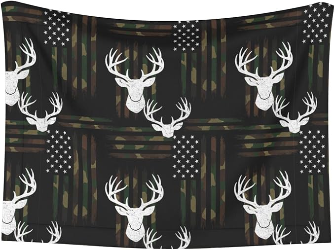 Double Sided Pet Throw for Dogs Who Shed, Deer Camo Camouflage American Flag Hunting Black, Reversible Blanket with Nubby Dot Side Catches Loose Fur for Easier Furniture Cleanup