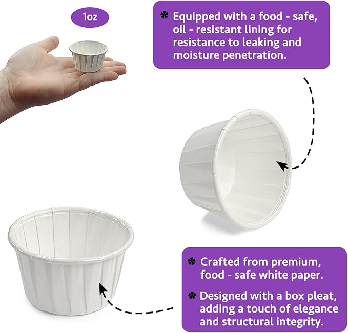 CAMKYDE 1000 pcs Ketchup Cup Small Paper Cups 1 oz, Leak-Proof Food Safe Disposable Condiment Cups Sample Medicine Cup (Pack of 1000)