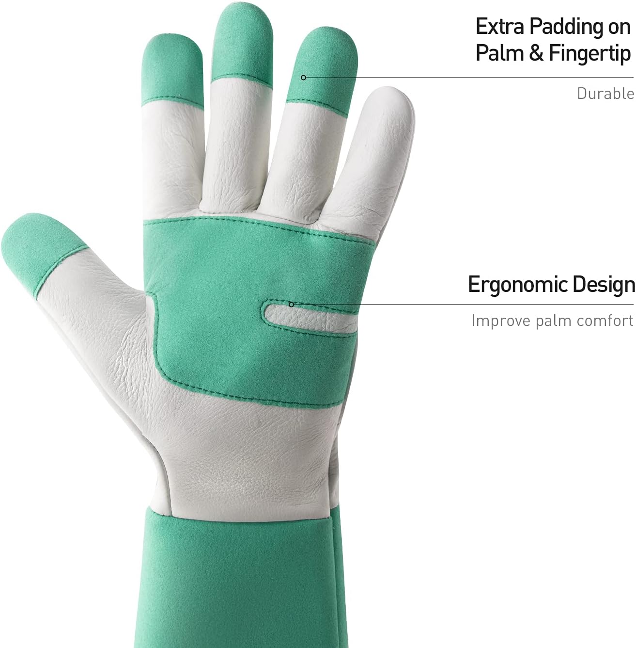 HANDLANDY Long Gardening Gloves for Men & Women, Thorn Proof Rose Pruning Gloves Leather Gauntlets Garden Glove Yard Work Glove (Small, Green)