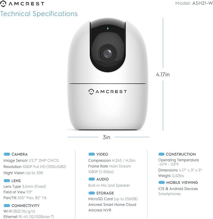 Amcrest 1080P WiFi Camera Indoor, Nanny Cam, Dog Camera, Sound & Baby Monitor, Human & Pet Detection, Motion-Tracking, w/ 2-Way Audio, Phone App, Pan/Tilt Wireless IP Camera, Night Vision (Renewed)