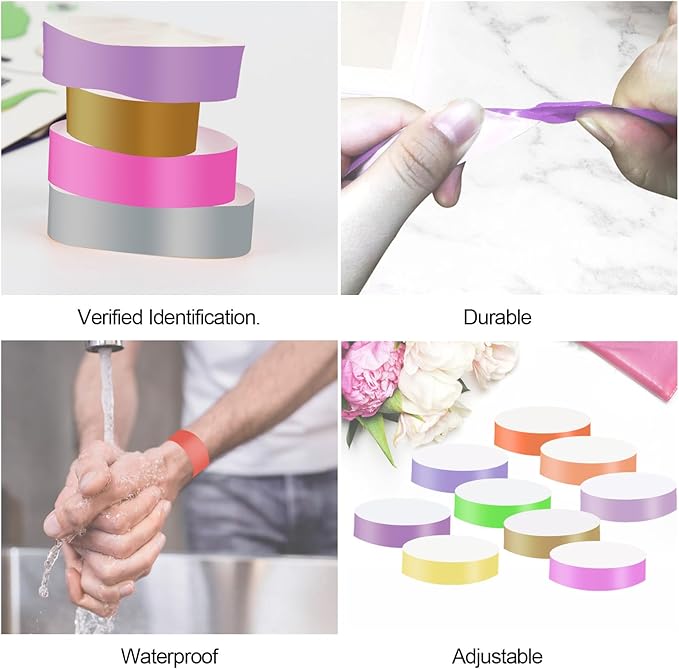 2400 Packs Paper Wristbands for Events, 12 Colors Waterproof Neon Party Wristbands Armband Paper Bracelets Identification Wristbands for Concert Club Bar Entrance Admission Party