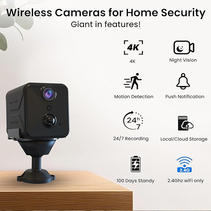 2026 Upgraded 4K Security Camera, Mini Nanny Cam for Home with Free Cloud Storage,WiFi Camera,Long Battery Life, Motion Detection,Remote Viewing,Wireless Camera for Pet/Baby/Nanny Surveillance