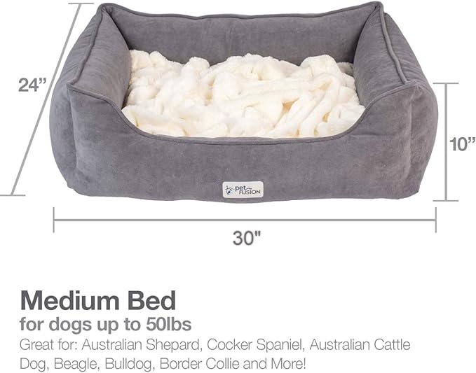 PetFusion Calming Cuddler Dog & Cat Bed | Anti-Anxiety Dog Bed for Medium Dogs & Cats | Loose Blanket Promotes Burrowing (Dogs) & Kneading (Cats) | CertiPUR-US Memory Foam | Grey/Ivory