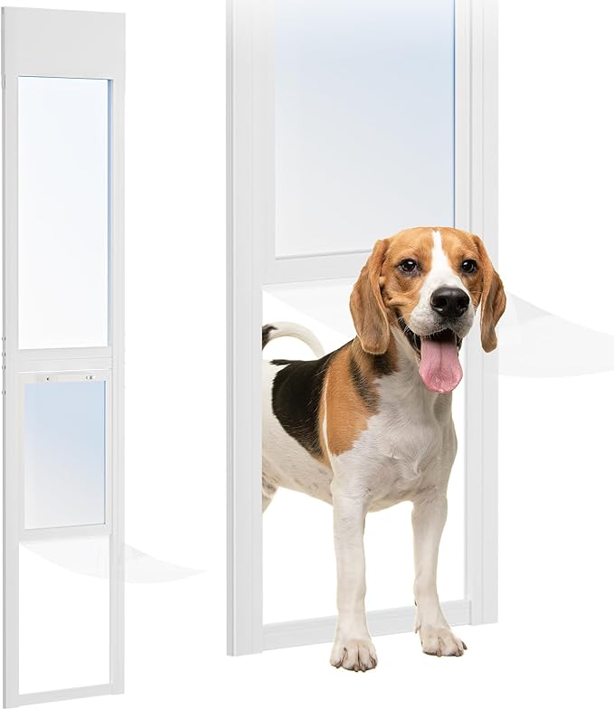 Docred Dog Door for Sliding Glass Door, 80 11/16" to 86 5/8" Adjustable Height Doggy Door for Sliding Doors, Pet Door Insert with Lock for Medium-Sized Dogs