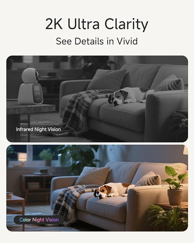 Noorio 5G Two Way Video Calling Camera, One Click Call 2K Pet Camera with Phone App, 360° PTZ Dog Cam with Speaker, Color Night Vision, 2.4 Inch Screen, CL200