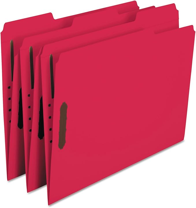 Pendaflex Fastener Folders, 2 Fasteners, Letter Size, Red, 1/3 Cut Tabs in Left, Right, Center Positions, 50 per Box (22740), Specialty