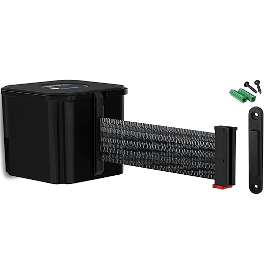 WM412 Retractable Belt Wall Mounted Smooth Black Crowd Control Barrier and Receiving End, 25' Black Belt