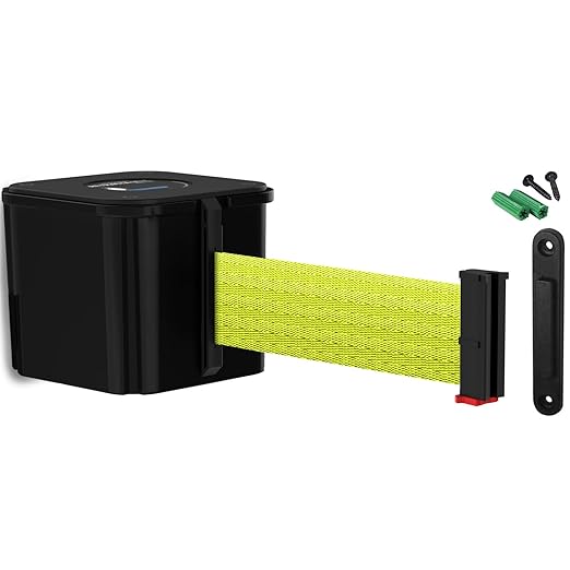 WM412 Retractable Belt Wall Mounted Smooth Black Crowd Control Barrier and Receiving End, 15' Fluorescent Yellow Belt