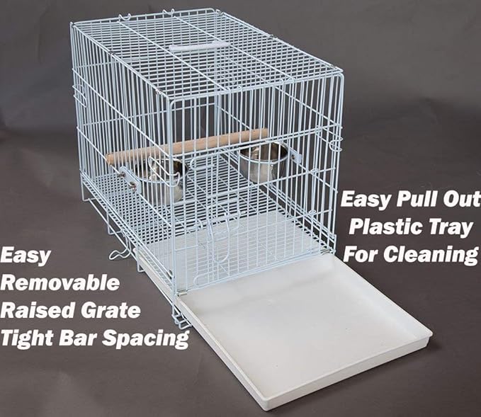Travel and Vet Bird Parrot Beaks Proof Metal Cage Carrier Easy Foldable Clean with Stainless Bowls and Wooden Stand Perch