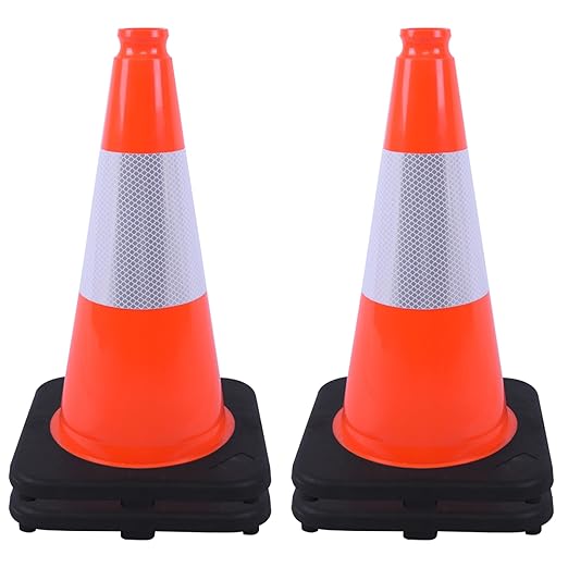 OrangeStar 4-Pack 18" Traffic Cones with Weighted Rubber Base, 6" Reflective Collar, Orange Safety Cones for Parking Lot, Road Construction, Warehouse, Highway, Weatherproof PVC