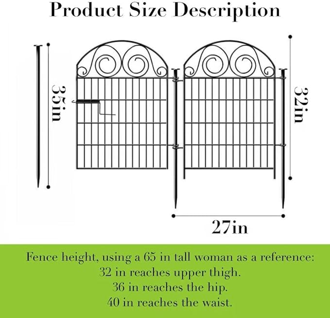 Tall Garden Fence Animal Barrier with Gate, 32 in(H) 16 Panels Garden Fences and Borders for Dogs, Dog Fence Outdoor for Yard, Total Length 35 Ft Metal Temporary Fencing│Patented