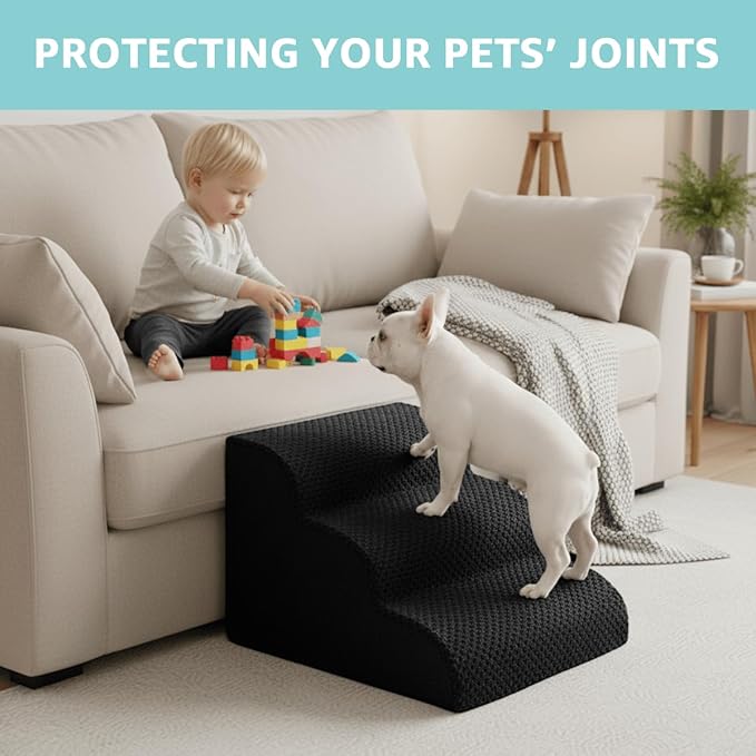 Dog Stairs for Medium Dogs 22" H, 5-Step Dog Steps Ramp for High Beds and Couch with Anti-Slip Washable Cover and Durable High Density Foam, Black