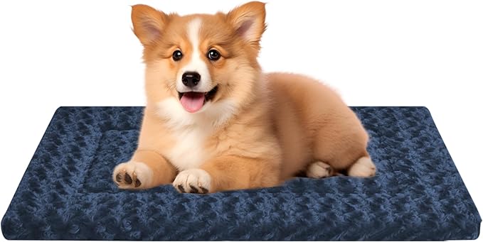 4 Pcs Washable Dog Bed Plush Orthopedic Outdoor Crate Mat with Non-Slip Bottom,Luxe Kennel Pad for Pets,Cozy Cage Cushion&Pet Sleeping Mattress Large Sized,Medium,Small Dogs,35 x 23 inch,Color Blend