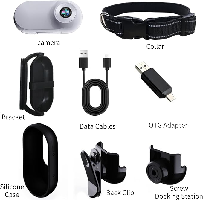 Collar Camera, HD 1080P, 120 Wide Angle Lens, Mini Action Camera for Indoor/Outdoor Use, OTG Support (White)