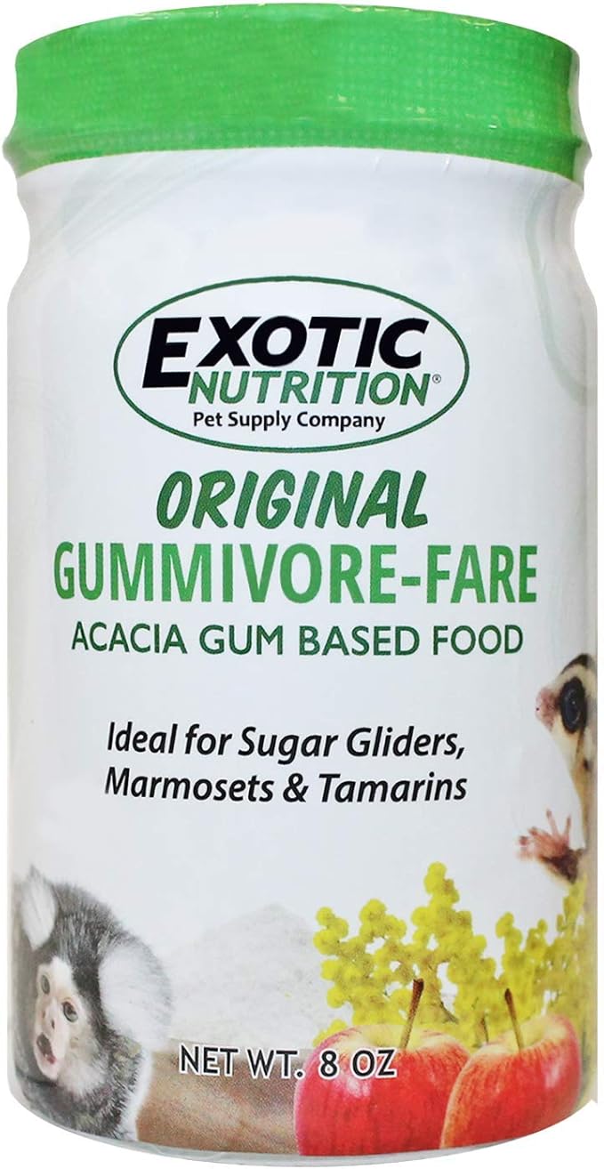 Gummivore-Fare - Original Flavor with Mealworms - Healthy All Natural Native Food Treat Sugar Gliders, Marmosets, Tamarins, and other Gum-Feeding Mammals - 8 oz. Jar - Acacia Gum-Based Supplement