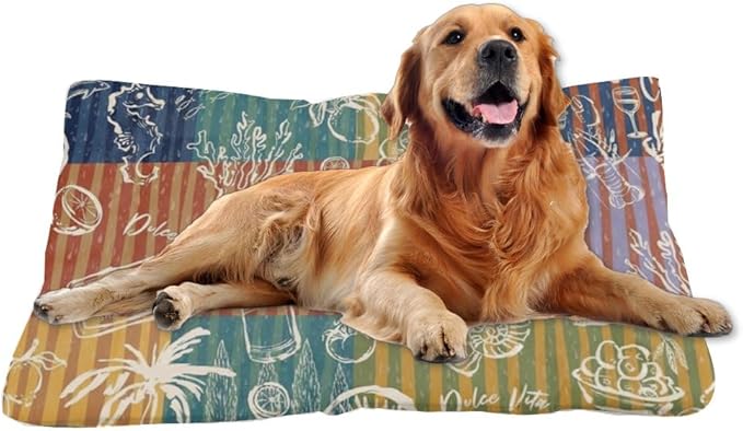 Colorful Summer Beach Comfort Dog Bed Dog Bed Mats for Crates Pads for Dogs Crate Washable Non-Slip Cushions Lining Pet Crates Pillows Pad Mat Medium Sized Indoor Outdoor 36X24 Inch