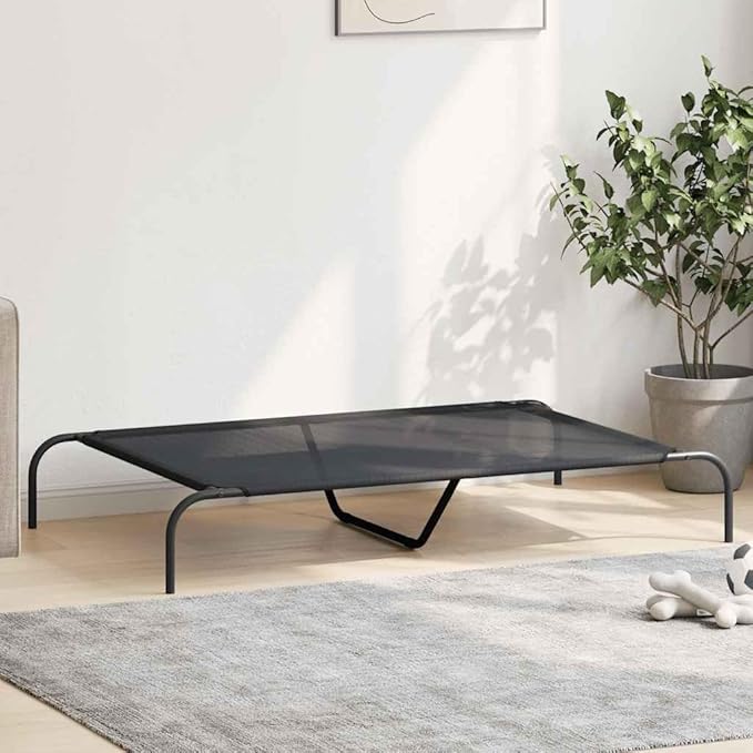 Elevated Dog Bed for Large Breeds, Durable Textilene Pet Cot for Indoor Outdoor Use, Portable Cooling Raised Pet Bed with Powder-Coated Steel Frame, 51.2 x 31.5 in, Black