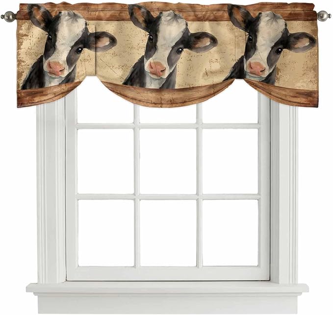 Farmhouse Cow Tie Up Valance Curtains