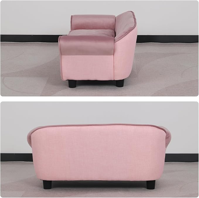 Getifun Small Dog Sofa Bed, Velvet Cat Couch with Washable Cushion & Plastic Legs (29 x 16 x 12.7 inches (Pink)