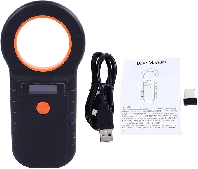 Semme Handheld Animal Microchip Scanner for Efficient Pet ID Reading Portable with Built in Rechargeable Battery Ideal for Dogs Cats Cows and Sheep