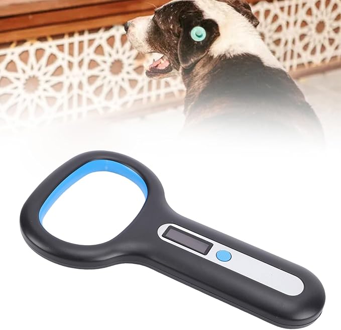 Pssopp Pet Microchip Scanner, Bluetooth Animal Tag Reader with 128 Data Storage and OLED Display for Dogs Cats Pigs Chickens Ducks Cattle Sheep (Black)